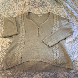 Grey knit sweater with zip v-neck